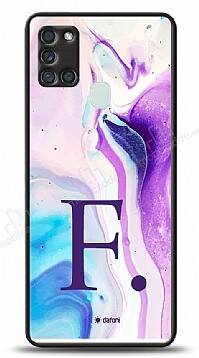 Dafoni Glossy Samsung Galaxy A21s Kişiye Özel Harf Simli Pembe Mermer Desenli Kılıf - 1