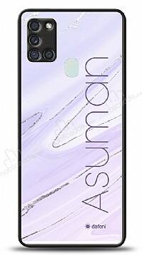 Dafoni Glossy Samsung Galaxy A21s Kişiye Özel İsimli Simli Mor Mermer Kılıf - 1