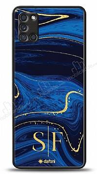 Dafoni Glossy Samsung Galaxy A31 Kişiye Özel Çift Harf Simli Lacivert Mermer Kılıf - 1