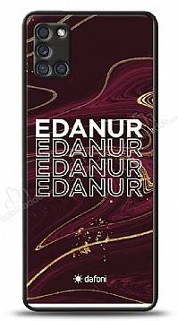 Dafoni Glossy Samsung Galaxy A31 Kişiye Özel İsimli Simli Bordo Mermer Desenli Kılıf - 1