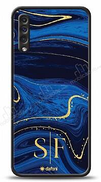 Dafoni Glossy Samsung Galaxy A50 Kişiye Özel Çift Harf Simli Lacivert Mermer Kılıf - 1