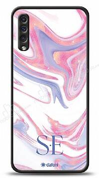 Dafoni Glossy Samsung Galaxy A50 Kişiye Özel Çift Harf Simli Pembe Mermer Kılıf - 1