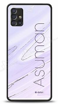 Dafoni Glossy Samsung Galaxy A51 Kişiye Özel İsimli Simli Mor Mermer Kılıf - 1