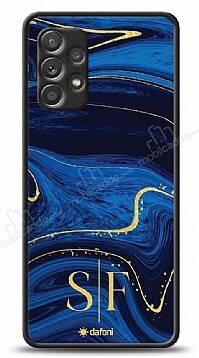 Dafoni Glossy Samsung Galaxy A72 Kişiye Özel Çift Harf Simli Lacivert Mermer Kılıf - 1