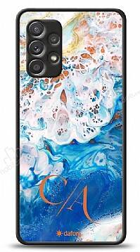 Dafoni Glossy Samsung Galaxy A72 Kişiye Özel Çift Harf Simli Okyanus Mermer Kılıf - 1