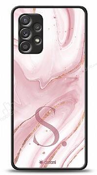 Dafoni Glossy Samsung Galaxy A72 Kişiye Özel Harf Simli Pembe Mermer Kılıf - 1