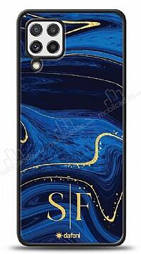 Dafoni Glossy Samsung Galaxy M22 Kişiye Özel Çift Harf Simli Lacivert Mermer Kılıf - 1