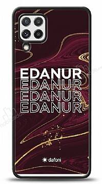 Dafoni Glossy Samsung Galaxy M22 Kişiye Özel İsimli Simli Bordo Mermer Desenli Kılıf - 1