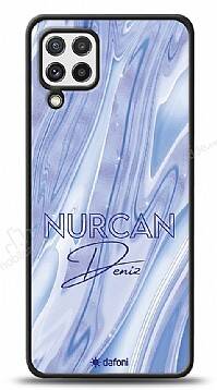 Dafoni Glossy Samsung Galaxy M22 Kişiye Özel Simli Cornflower Mermer Kılıf - 1