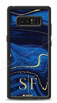 Dafoni Glossy Samsung Galaxy Note 8 Kişiye Özel Çift Harf Simli Lacivert Mermer Kılıf - 1