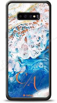 Dafoni Glossy Samsung Galaxy S10 Kişiye Özel Çift Harf Simli Okyanus Mermer Kılıf - 1