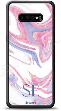 Dafoni Glossy Samsung Galaxy S10 Kişiye Özel Çift Harf Simli Pembe Mermer Kılıf - 1