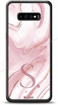 Dafoni Glossy Samsung Galaxy S10 Kişiye Özel Harf Simli Pembe Mermer Kılıf - 1