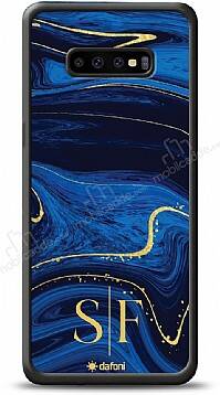 Dafoni Glossy Samsung Galaxy S10 Plus Kişiye Özel Çift Harf Simli Lacivert Mermer Kılıf - 1