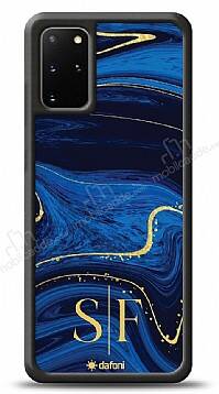 Dafoni Glossy Samsung Galaxy S20 Plus Kişiye Özel Çift Harf Simli Lacivert Mermer Kılıf - 1