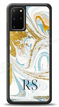 Dafoni Glossy Samsung Galaxy S20 Plus Kişiye Özel Harfli Simli Gold Mermer Kılıf - 1