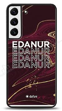 Dafoni Glossy Samsung Galaxy S22 5G Kişiye Özel İsimli Simli Bordo Mermer Desenli Kılıf - 1