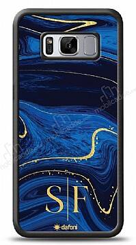 Dafoni Glossy Samsung Galaxy S8 Kişiye Özel Çift Harf Simli Lacivert Mermer Kılıf - 1