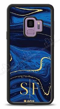 Dafoni Glossy Samsung Galaxy S9 Kişiye Özel Çift Harf Simli Lacivert Mermer Kılıf - 1