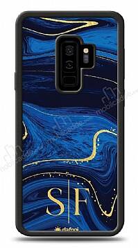 Dafoni Glossy Samsung Galaxy S9 Plus Kişiye Özel Çift Harf Simli Lacivert Mermer Kılıf - 1