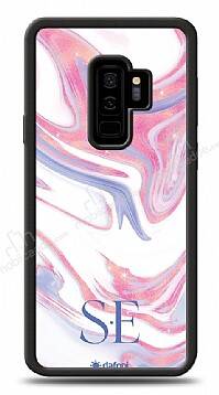 Dafoni Glossy Samsung Galaxy S9 Plus Kişiye Özel Çift Harf Simli Pembe Mermer Kılıf - 1