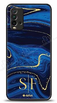 Dafoni Glossy Xiaomi Redmi 9T Kişiye Özel Çift Harf Simli Lacivert Mermer Kılıf - 1