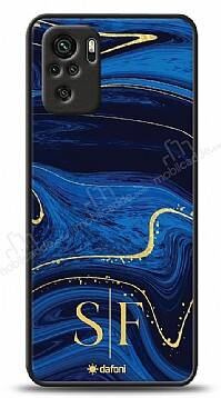 Dafoni Glossy Xiaomi Redmi Note 10 Kişiye Özel Çift Harf Simli Lacivert Mermer Kılıf - 1