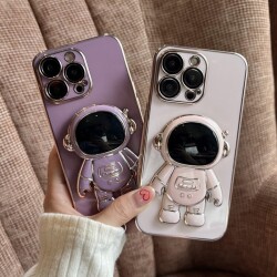 Eiroo Astronot iPhone 11 Pro Standlı Pembe Silikon Kılıf - 6