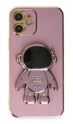 Eiroo Astronot iPhone 12 Standlı Mor Silikon Kılıf - 1