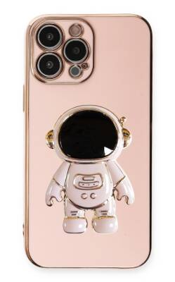 Eiroo Astronot iPhone 13 Pro Max Standlı Pembe Silikon Kılıf - 1