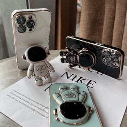 Eiroo Astronot iPhone 13 Standlı Mavi Silikon Kılıf - 5