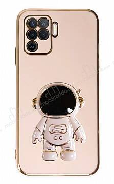 Eiroo Astronot Oppo Reno 5 Lite Standlı Pembe Silikon Kılıf - 1