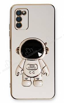 Eiroo Astronot Samsung Galaxy A03s Standlı Beyaz Silikon Kılıf - 1