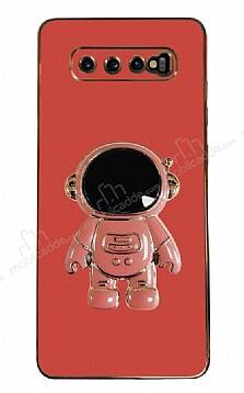 Eiroo Astronot Samsung Galaxy S10 Plus Standlı Kırmızı Silikon Kılıf - 1