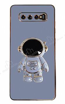 Eiroo Astronot Samsung Galaxy S10 Plus Standlı Mavi Silikon Kılıf - 1