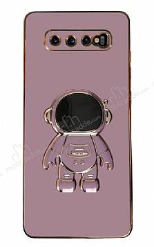 Eiroo Astronot Samsung Galaxy S10 Plus Standlı Mor Silikon Kılıf - 1