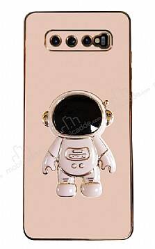 Eiroo Astronot Samsung Galaxy S10 Plus Standlı Pembe Silikon Kılıf - 1