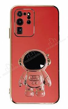 Eiroo Astronot Samsung Galaxy S20 Ultra Standlı Kırmızı Silikon Kılıf - 1