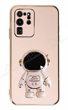 Eiroo Astronot Samsung Galaxy S20 Ultra Standlı Pembe Silikon Kılıf - 1