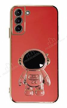 Eiroo Astronot Samsung Galaxy S21 Plus Standlı Kırmızı Silikon Kılıf - 1