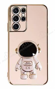 Eiroo Astronot Samsung Galaxy S21 Ultra Standlı Pembe Silikon Kılıf - 1