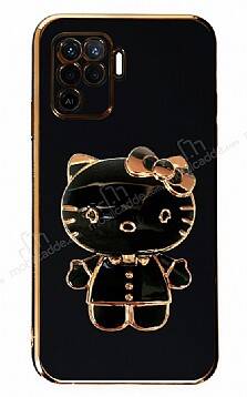 Eiroo Aynalı Kitty Oppo Reno 5 Lite Standlı Siyah Silikon Kılıf - 1