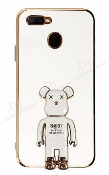 Eiroo Baby Bear Oppo A12 Standlı Beyaz Silikon Kılıf - 1