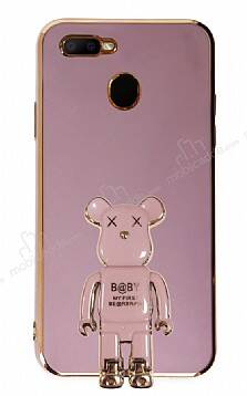 Eiroo Baby Bear Oppo A12 Standlı Mor Silikon Kılıf - 1