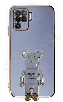 Eiroo Baby Bear Oppo Reno 5 Lite Standlı Mavi Silikon Kılıf - 1