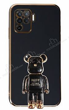 Eiroo Baby Bear Oppo Reno 5 Lite Standlı Siyah Silikon Kılıf - 1