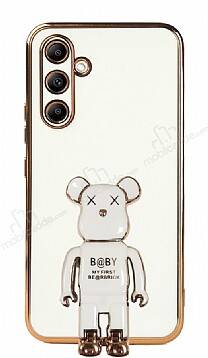 Eiroo Baby Bear Samsung Galaxy A14 4G Standlı Beyaz Silikon Kılıf - 1