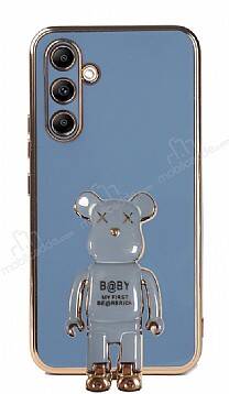 Eiroo Baby Bear Samsung Galaxy A14 4G Standlı Mavi Silikon Kılıf - 1