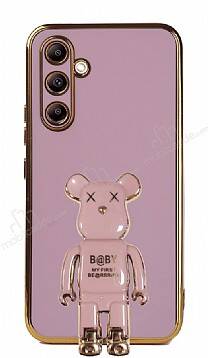 Eiroo Baby Bear Samsung Galaxy A14 4G Standlı Mor Silikon Kılıf - 1