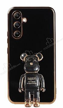 Eiroo Baby Bear Samsung Galaxy A14 4G Standlı Siyah Silikon Kılıf - 1